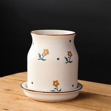 MMMII 復古風陶瓷瀝水餐具筒 FM079, 黃色花朵, 1個