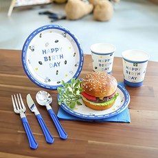 PARTYHAE 生日派對警察圖案文字印花餐盤 18cm 20入+水杯組 20入, 1套