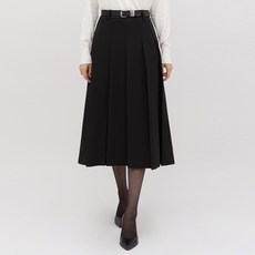 Elsso 換季冬季毛呢A字百褶長裙 + 腰帶套組