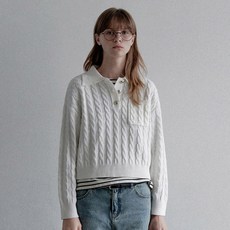 리스트 여성용 버튼 포인트 케이블 카라 니트 TSKPOO80010