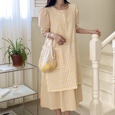 Hansday 格紋迷你開衩圍裙, 1個, 黃色格紋