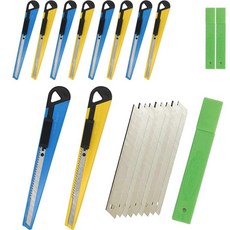 WHASHIN 鋼製美工刀10支201T + 9mm替換刀片3盒309 套組, 顏色隨機, 1組