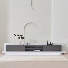 데코퍼니쳐 레이즈 거실 수납장 4단 2300 방문설치, 그레이 화이트