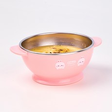Edison Friends 防滑不鏽鋼碗 240ml, 1個, 兔子萊尼 粉紅色