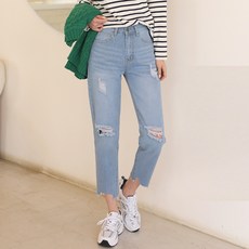 BBAEBBAE 女款復古水洗破洞設計丹寧褲