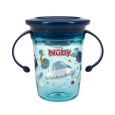 Nuby 閃亮雙耳學飲杯, 240ml, 1個, 宇宙飛船款(藍色)