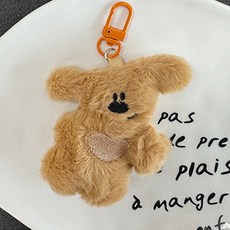 다다랜드 포근한 하트멍이 인형 키링, 7.7cm, 베이지, 1개