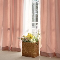 BAZAAR 亞麻基本款長窗型主臥室客廳窗簾 2p + 窗簾綁帶2p, 粉紅色