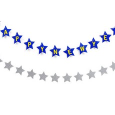 PARTYHAE 毛氈新年快樂藍星掛旗 + 亮片星星掛旗銀色套組, 混合顏色