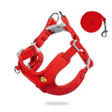 ANTS 鈴鐺圖案寵物胸背帶 S號+牽繩, 紅色, 1套