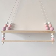 Mabel In Home 北歐風掛壁式串珠原木層架 3色, 粉紅色, 1層