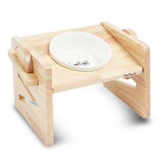 DING DONG PET 可調式角度寵物木製碗架+單格陶瓷餐具, 混色, 1個