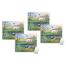컨트리 하우스 플라워 마우스패드 20 x 24 cm, 02, 4개