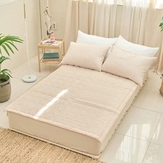 심플럭스 썸머워싱 시어서커 여름 누빔 침대용 고정 밴딩 패드, 핑크베이지