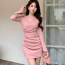 루나걸 여성용 테린 긴팔 셔링 원피스 L24FOPS080301