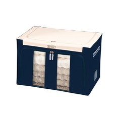 비비드 컬러 배색 튼튼한 접이식 패브릭 이불 보관함 22L, 네이비, 1개