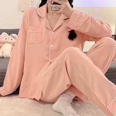 다사닷컴 여성용 베이직 배색 라인 테디 잠옷 상하의 세트