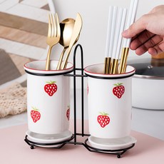 Mondspot 可愛廚房草莓陶瓷瀝水餐具筒 2格 YY57326, 1個, 混合顏色