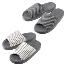 BASE ALPHA ESSENTIALS 條紋室內拖鞋組 2雙, 270mm+290mm, 深灰色+奶油白, 1組