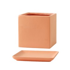 Yogomoji 方形陶瓷花盆 + 託盤套組, 橘色