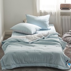 REONA 超細纖維M2四季被+枕套+保潔墊組, 藍色