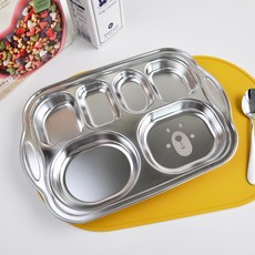 kitchen U 小熊握把不鏽鋼6格餐盤, 單品, 混合顏色