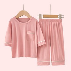 woojooi 兒童款牛奶線條7分莫代爾室內服上下套裝