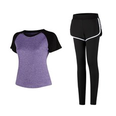女款時尚瑜伽短袖T恤+短褲內搭褲組