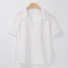 레몬소울 여성용 텐텐 린넨 카라 반팔 셔츠