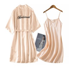 마켓에이 웨딩 쇼트 샤워가운 + 슬립 세트 L, B샴페인, 1세트