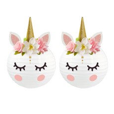 Maket Gamseong 燈籠獨角獸生日派對裝飾 DIY 2 件套, 白色的