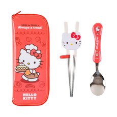 LILFANT Hello Kitty印花學習筷+湯匙+收納袋組 HK6591, 混色, 湯匙+學習筷+餐具袋, 1組