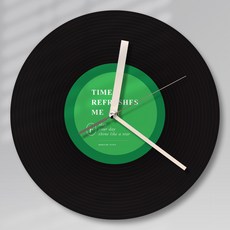 funyz 世紀中期唱片圓形靜音掛鐘, 黑色 + 綠色