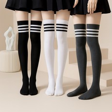 韓國 With US 女款條紋四季高爾夫襪 女款過膝襪 3雙組 S11