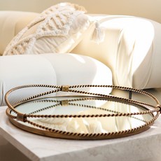 Maison RK 大型鏡面托盤 圓形鏡子 S05002509003100, 芥末金