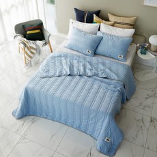 羊毛水洗刺繡標薄被, 藍色