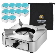 브리즈문 온앤오프 미니 가정용 스토브 버너 + 에탄올 고체연료 30g x 10p + 보관 파우치 세트, 실버(버너), 1세트