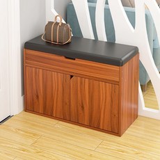 Avenue Goods鞋櫃椅多功能收納長椅收納沙發+門高大白檀香 50cm, 靴子黑色皮革
