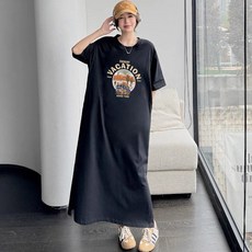 디멜디 임산부 휴양지 프린팅 통 롱 반팔 원피스