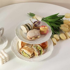 Mrs. Lee Wooa Blanche 下午茶 2 層蛋糕架套裝, 單一顏色, 1套