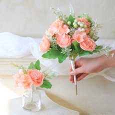 Scent Basket 人造繡球牡丹混合花束 + 胸花套組, 珊瑚色, 1套