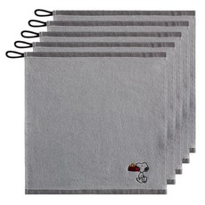 松月毛巾 史努比 黑色線條掛環擦手巾, 灰色, 5入