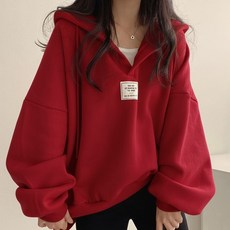 德芙洛商務 女款Oversize棉花糖連帽半拉鍊大學T
