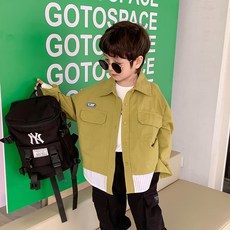 ORANGEDAMOM 男童藍色貼布下擺條紋襯衫