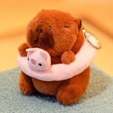 순잠 카피바라 비버 키링 수영튜브, 돼지(인형), 랜덤발송(랍스타 고리), 1개, 12cm