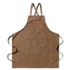 Mong O've 皮革亮點簡約帆布圍裙, 棕色, 1個