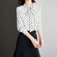 루나걸 파츄 도트 리본 긴팔 블라우스 L24SPBL120816