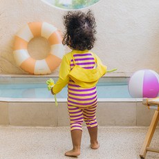 Ttolmuruk 兒童彩色條紋防磨衣上下裝 + 水上防曬帽套組