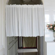 G&Y 鏤空設計毛球遮蔽門簾 穿桿式, 白色