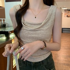 피어니스트 여성용 루즈넥 라운디 민소매 티셔츠